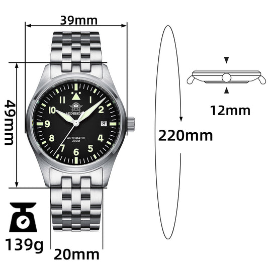 ★Magazzino Italia★ADDIESDIVE AD2519 Subacqueo Retro | 200M, Automatico, Zaffiro
