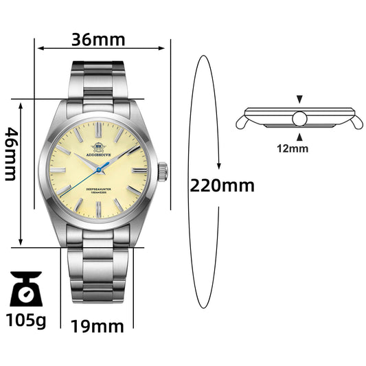 Addiesdive da 36mm Orologio al Quarzo con Cristallo di Zaffiro AD2026