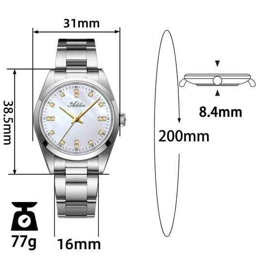 Orologio da donna di lusso Addies al quarzo in acciaio inox, 31 mm (AW25909)