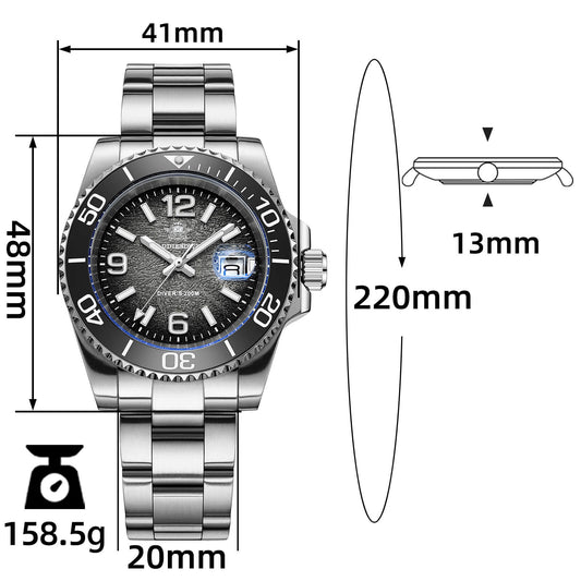 ★Magazzino italiano★Addiesdive Orologio Subacqueo Moderno da 41 mm al Quarzo con Impermeabilità 200 M, AD2513