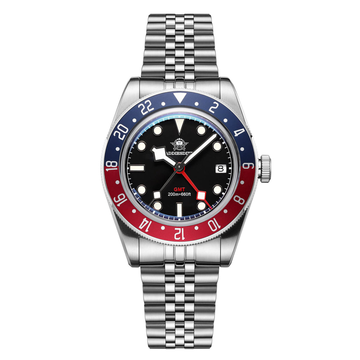 ★Saldi Anniversario★ADDIESDIVE 39mm Orologio al Quarzo BB58 GMT AD2044 Nero Cinturino in acciaio
