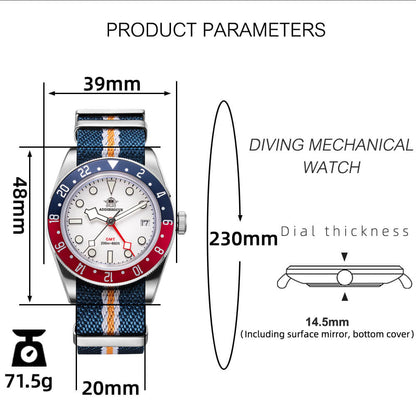 ★Saldi Anniversario★ADDIESDIVE 39mm Orologio al Quarzo BB58 GMT AD2044