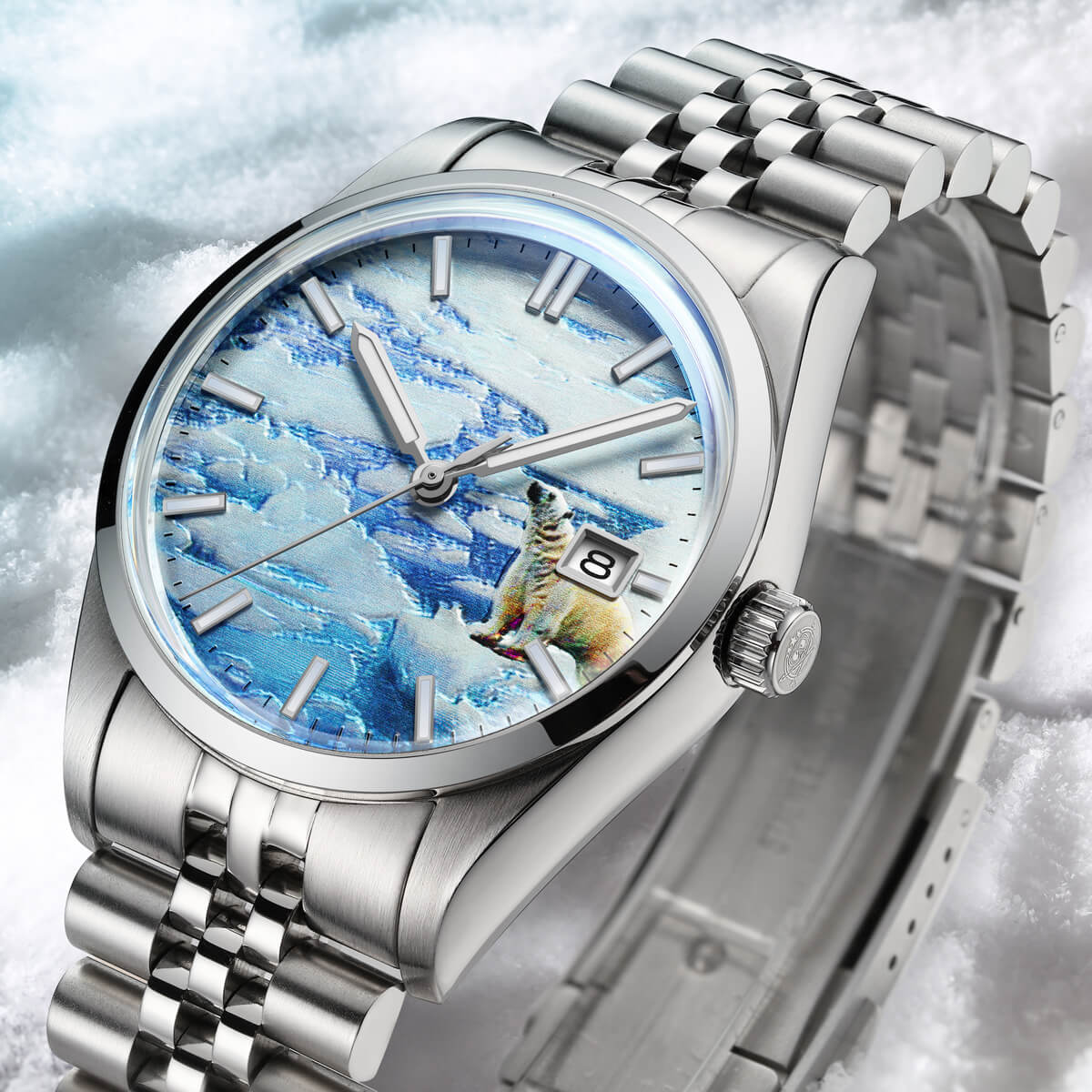 Addiesdive 39mm Orologio Automatico 3D Glacier Polar Bear Dial AD2042