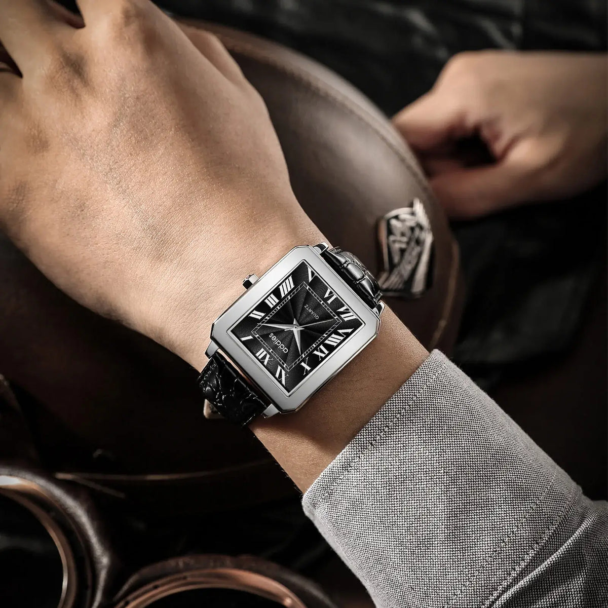 Orologio analogico al quarzo da uomo ADDIES con quadrante quadrato e cinturino in pelle (MY-RM05)