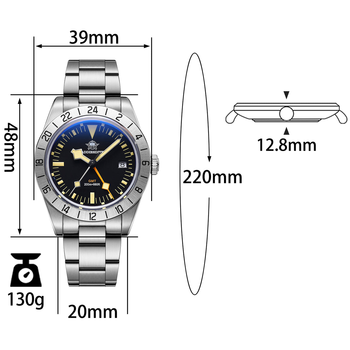 ★Speciale Capodanno★Orologio al quarzo ADDIESDIVE 39mm BB GMT con movimento RONDA515 (AD2035/AD2036)