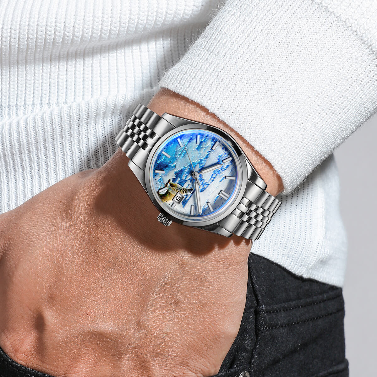 Addiesdive 39mm Orologio Automatico 3D Glacier Polar Bear Dial AD2042