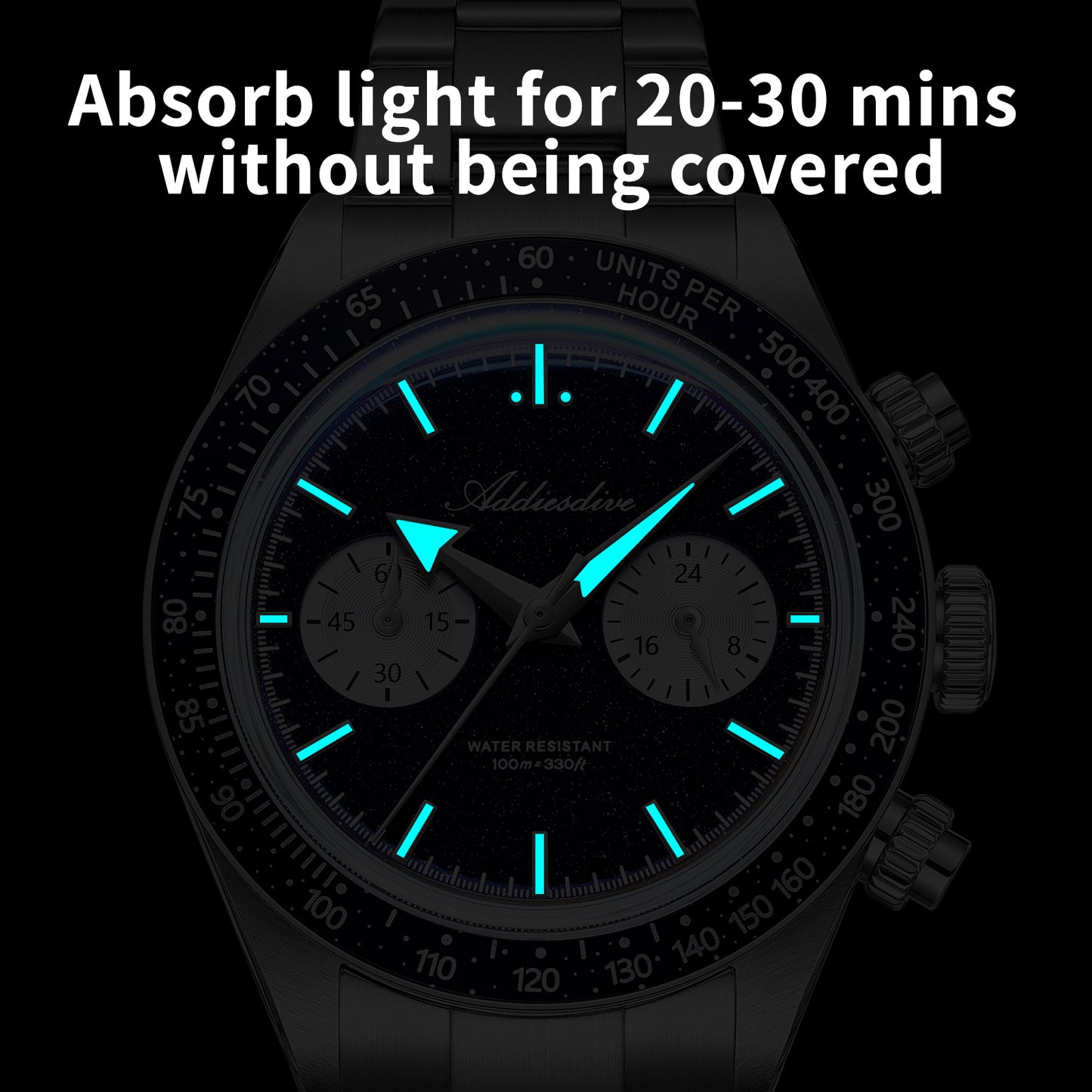 Orologio cronografo ADDIESDIVE 40mm con quadrante in pietra stellaria blu (Blue Goldstone) e movimento VK64 AD2558