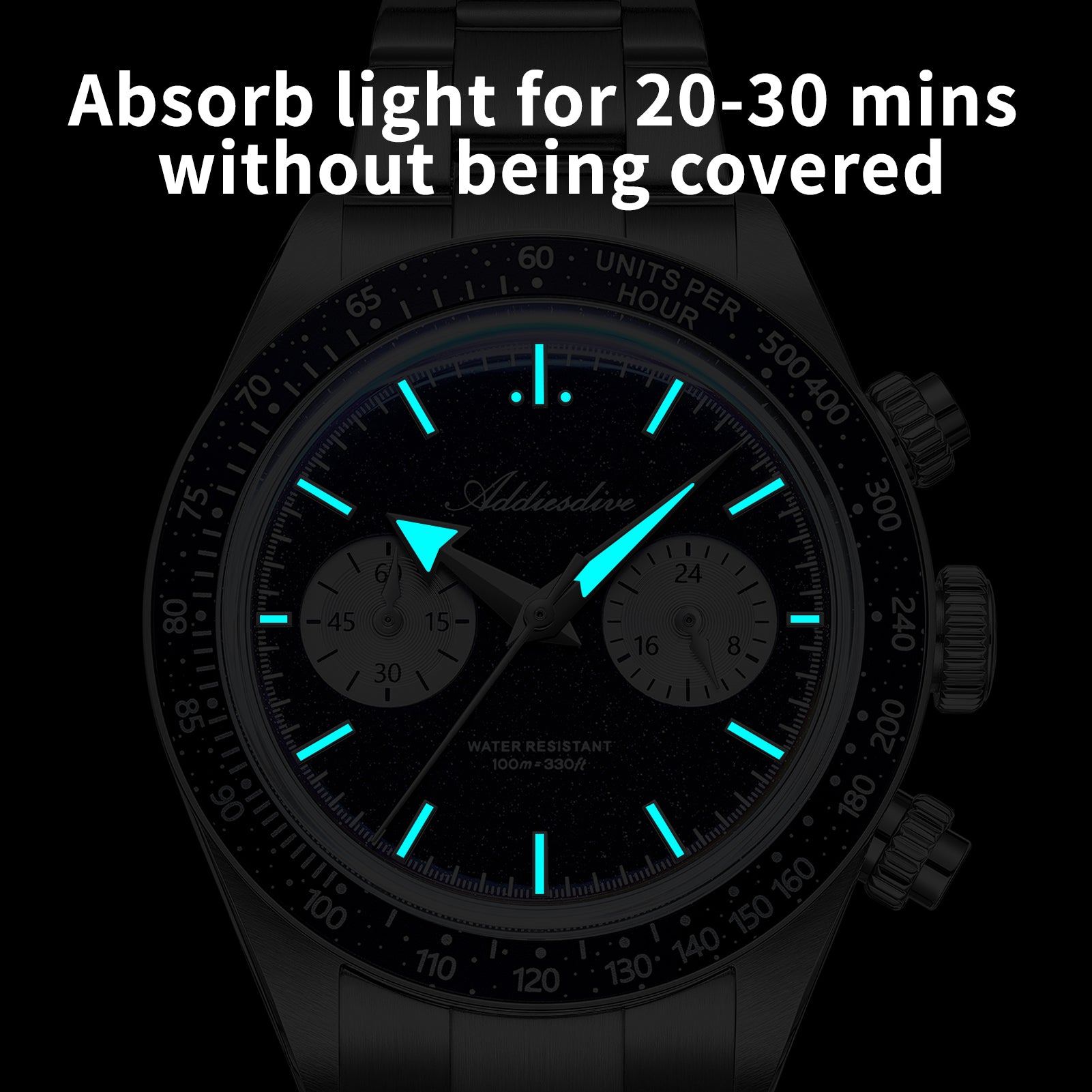 Orologio cronografo ADDIESDIVE 40mm con quadrante in pietra stellaria blu (Blue Goldstone) e movimento VK64 AD2558