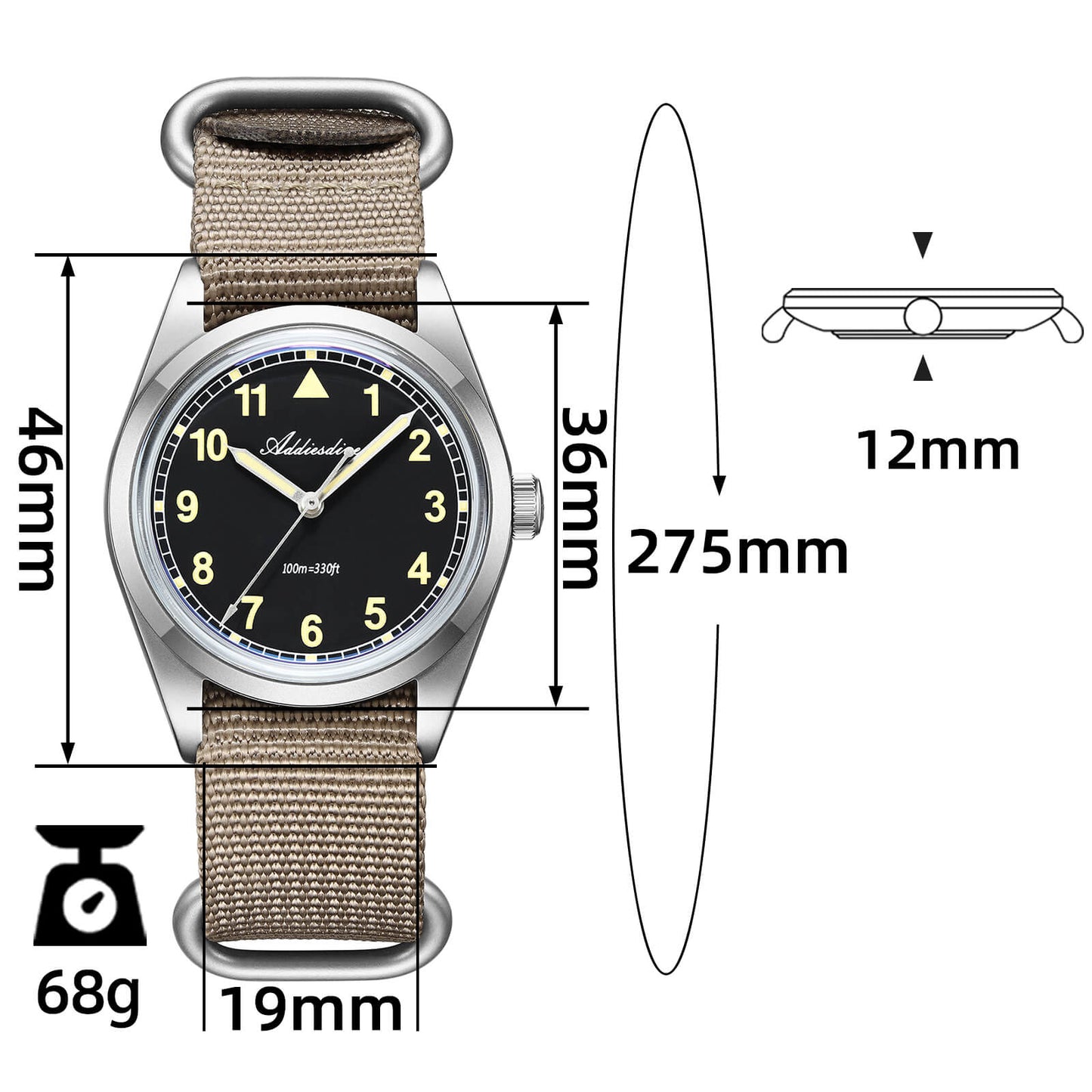 ADDIESDIVE 37mm VH31 Retro Pilot Field Watch AD2079