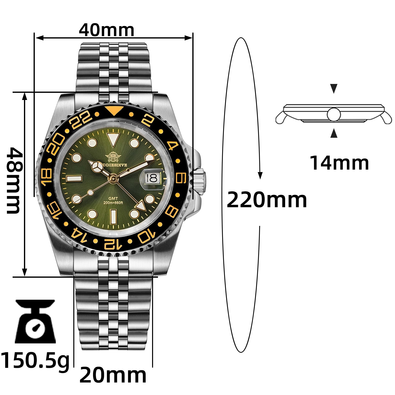 🔥Saldi Estivi🔥ADDIESDIVE Water Ghost - Orologio subacqueo di lusso GMT al quarzo AD2050 con datario