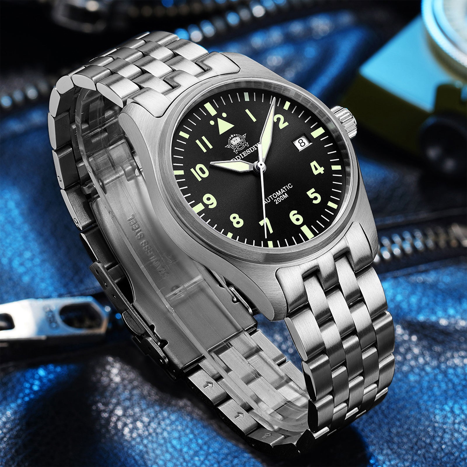 ★Magazzino Italia★ADDIESDIVE AD2519 Subacqueo Retro | 200M, Automatico, Zaffiro