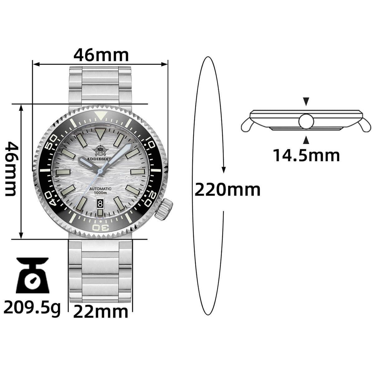 ★Speciale Capodanno★Addiesdive 46mm 1000m Orologio Subacqueo AD2069
