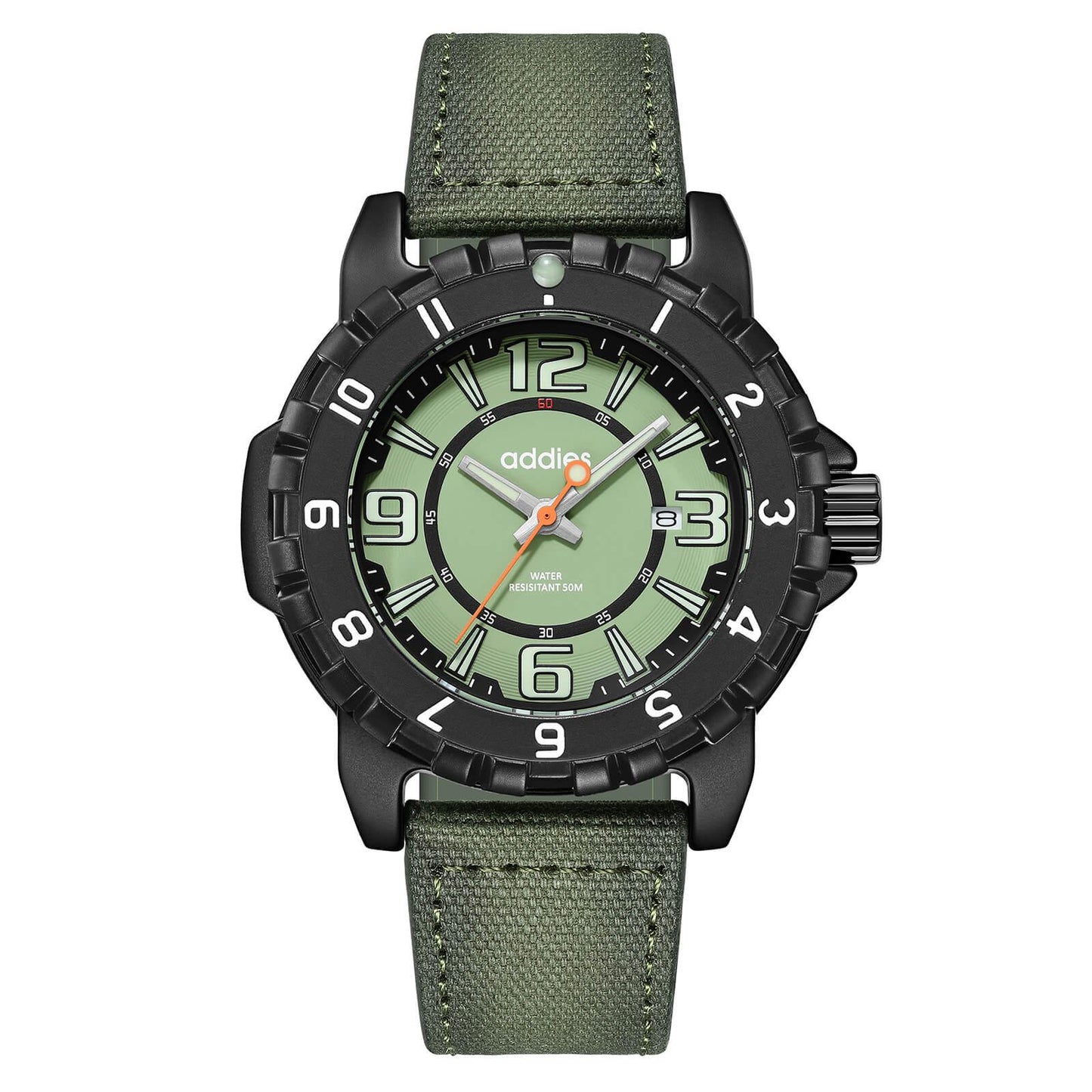ADDIES Orologio Sportivo al Quarzo MY-057, Impermeabile Fino a 50 m Cassa nera ghiera nera quadrante verde cinturino verde