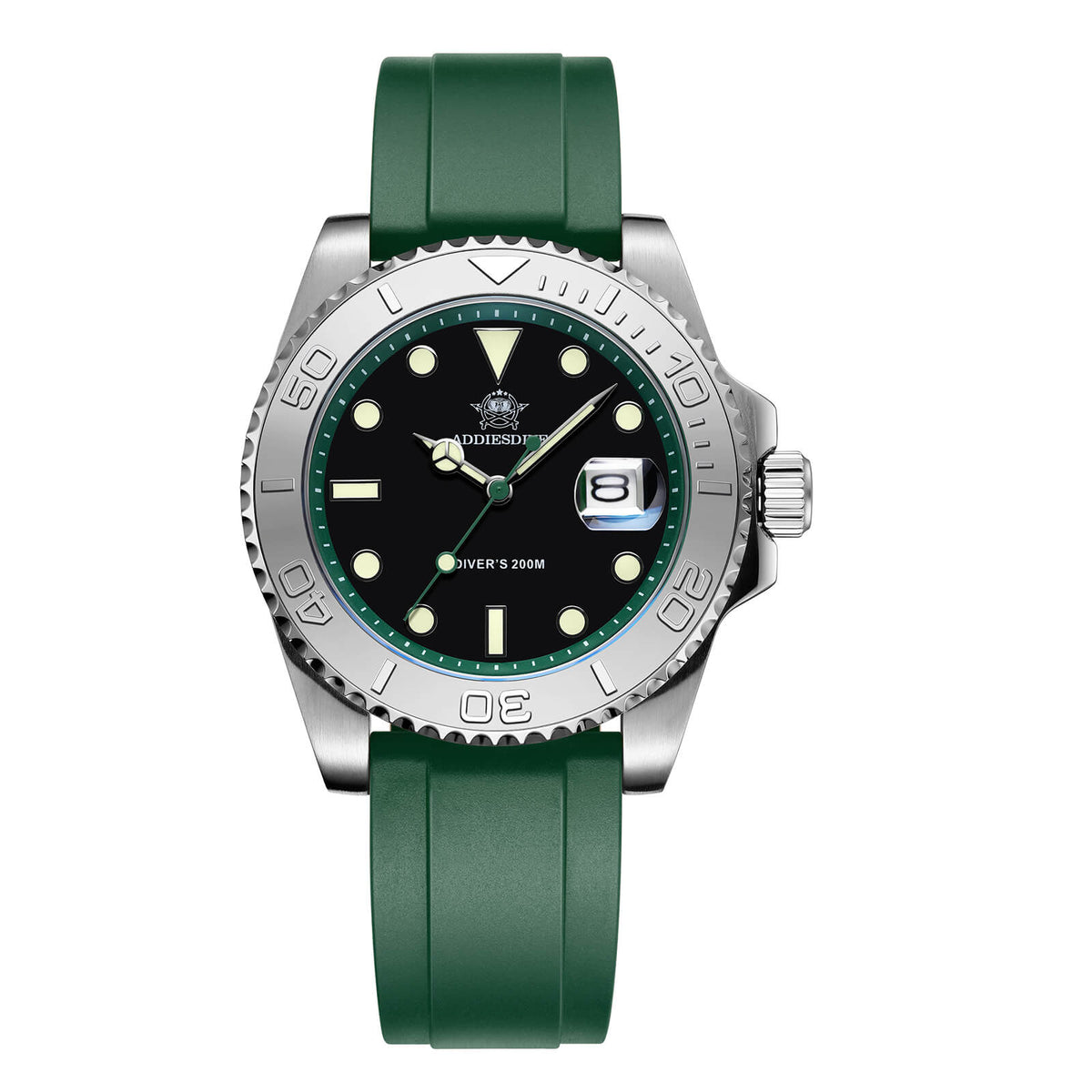 ★Saldi Anniversario★ADDIESDIVE Orologio Sportivo al Quarzo da 41 mm Impermeabile 200 m (AD2040) verde argento Cinturino in silicone