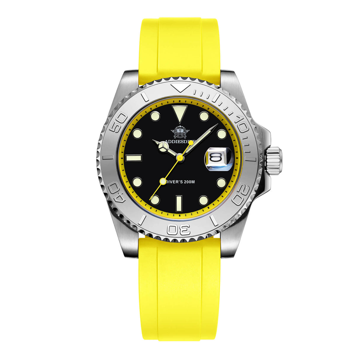 ★Saldi Anniversario★ADDIESDIVE Orologio Sportivo al Quarzo da 41 mm Impermeabile 200 m (AD2040) giallo argento Cinturino in silicone