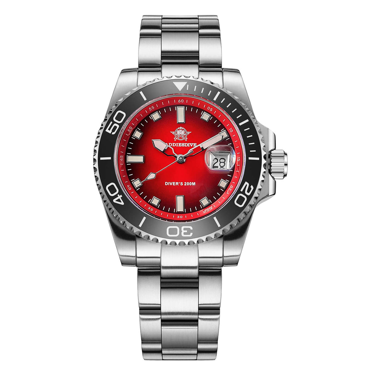 ADDIESDIVE 41 mm Orologio Subacqueo al Quarzo da AD2089 Rosso Cinturino in acciaio