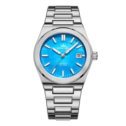 Orologio da uomo AddiesKIN K008 con quadrante in madreperla da 39 mm e movimento Miyota 9015. Mocio blu