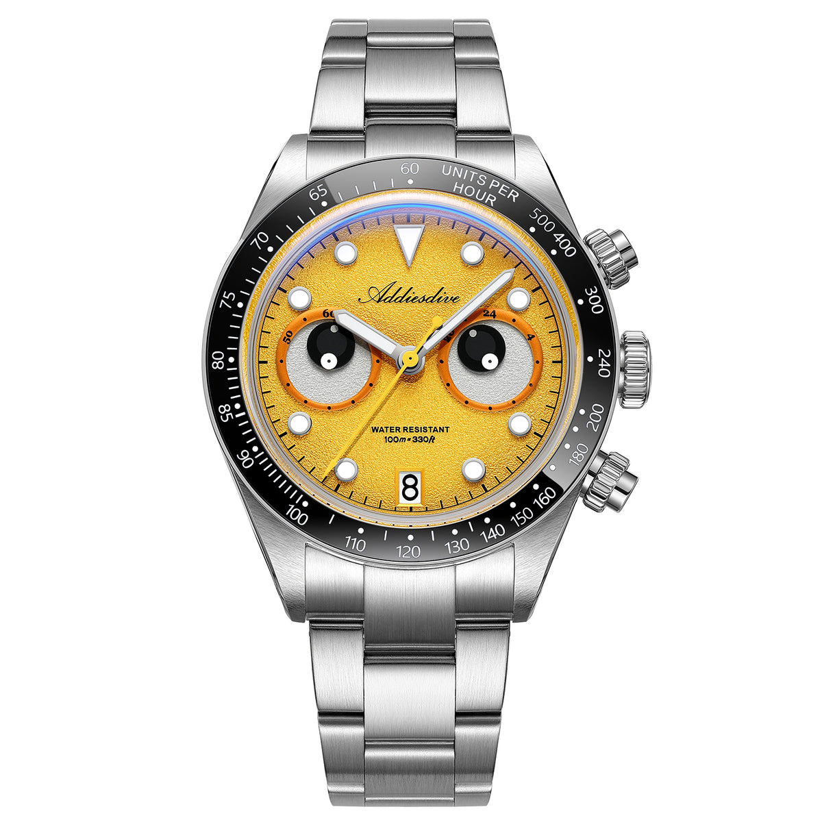 🔥SALDI D'AUTUNNO 🔥ADDIESDIVE AD2557 – Orologio Cronografo da Uomo 40mm al Quarzo VK64 con Quadrante Eye Yellow Dial