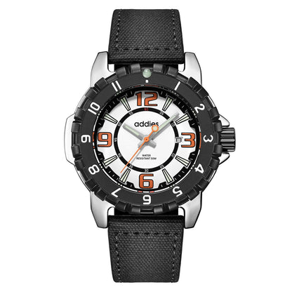 ADDIES Orologio Sportivo al Quarzo MY-057, Impermeabile Fino a 50 m Cassa argento ghiera nera quadrante bianco cinturino nero