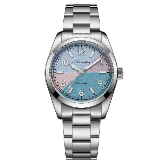 🔥Nuovo arrivo🔥 Orologio al quarzo ADDIESDIVE da 36 mm con quadrante a blocchi di colore AD2555 vetro zaffiro Black and blue