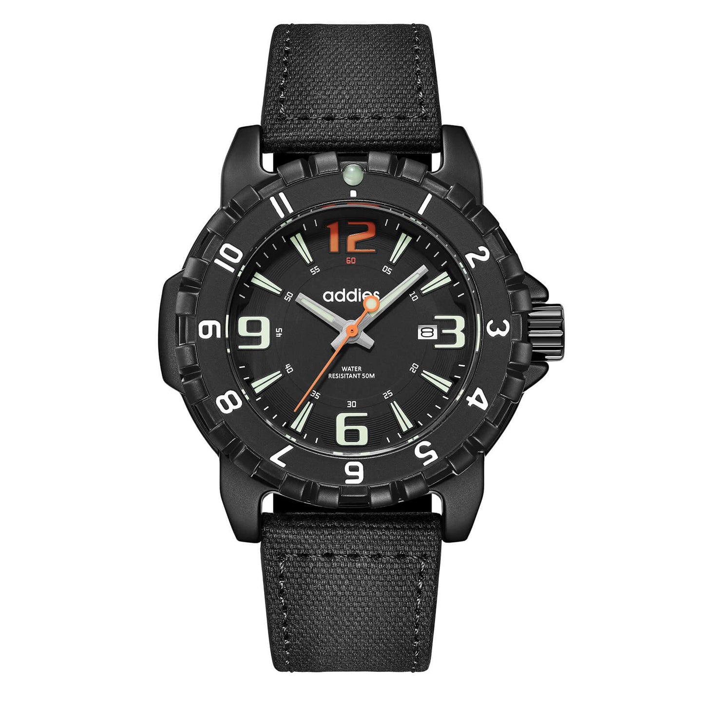 ADDIES Orologio Sportivo al Quarzo MY-057, Impermeabile Fino a 50 m Cassa nera ghiera nera quadrante nero cinturino nero