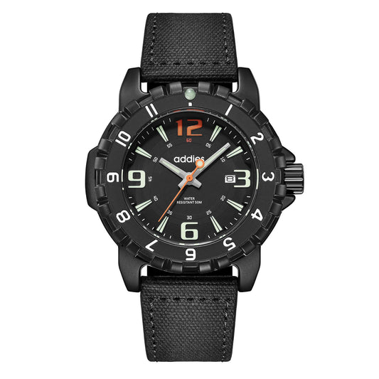 ADDIES Orologio Sportivo al Quarzo MY-057, Impermeabile Fino a 50 m Cassa nera ghiera nera quadrante nero cinturino nero
