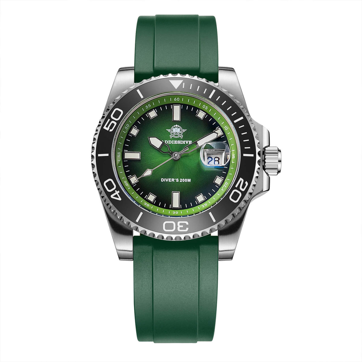 ADDIESDIVE 41 mm Orologio Subacqueo al Quarzo da AD2089 Verde Cinturino in silicone