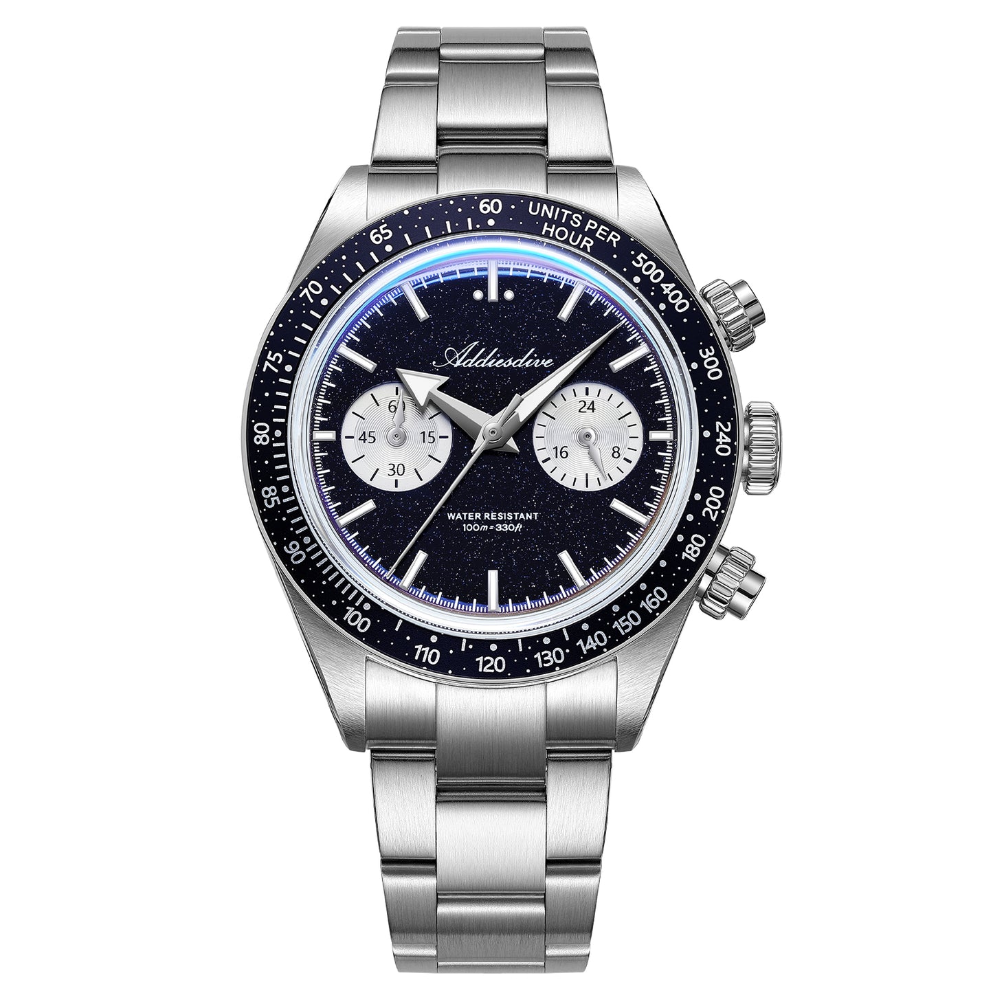 Orologio cronografo ADDIESDIVE 40mm con quadrante in pietra stellaria blu (Blue Goldstone) e movimento VK64 AD2558