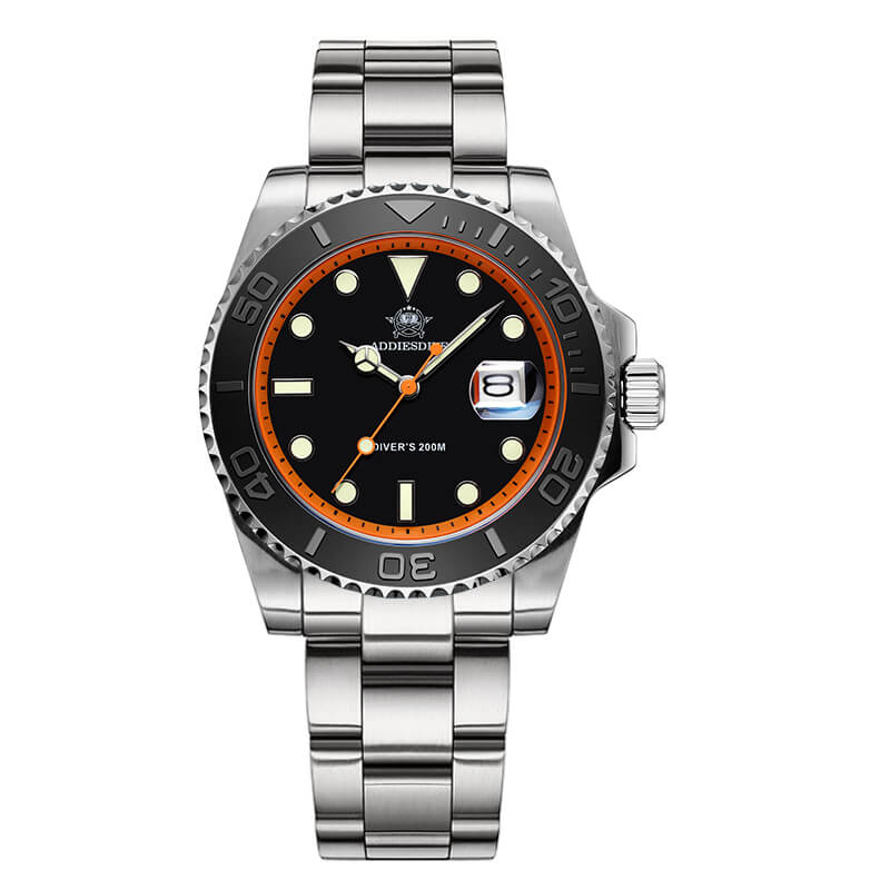 ★Saldi Anniversario★ADDIESDIVE Orologio Sportivo al Quarzo da 41 mm Impermeabile 200 m (AD2040) colore arancione nero Cinturino in acciaio