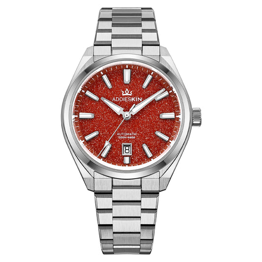 Orologio automatico di lusso AddiesKIN K010 da 40 mm con quadrante in pietra naturale e movimento Miyota 9015 RedBlue and red