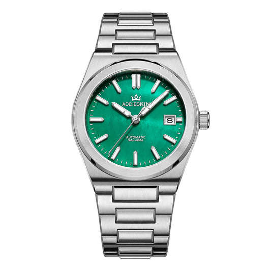 Orologio da uomo AddiesKIN K008 con quadrante in madreperla da 39 mm e movimento Miyota 9015. Mocio verde