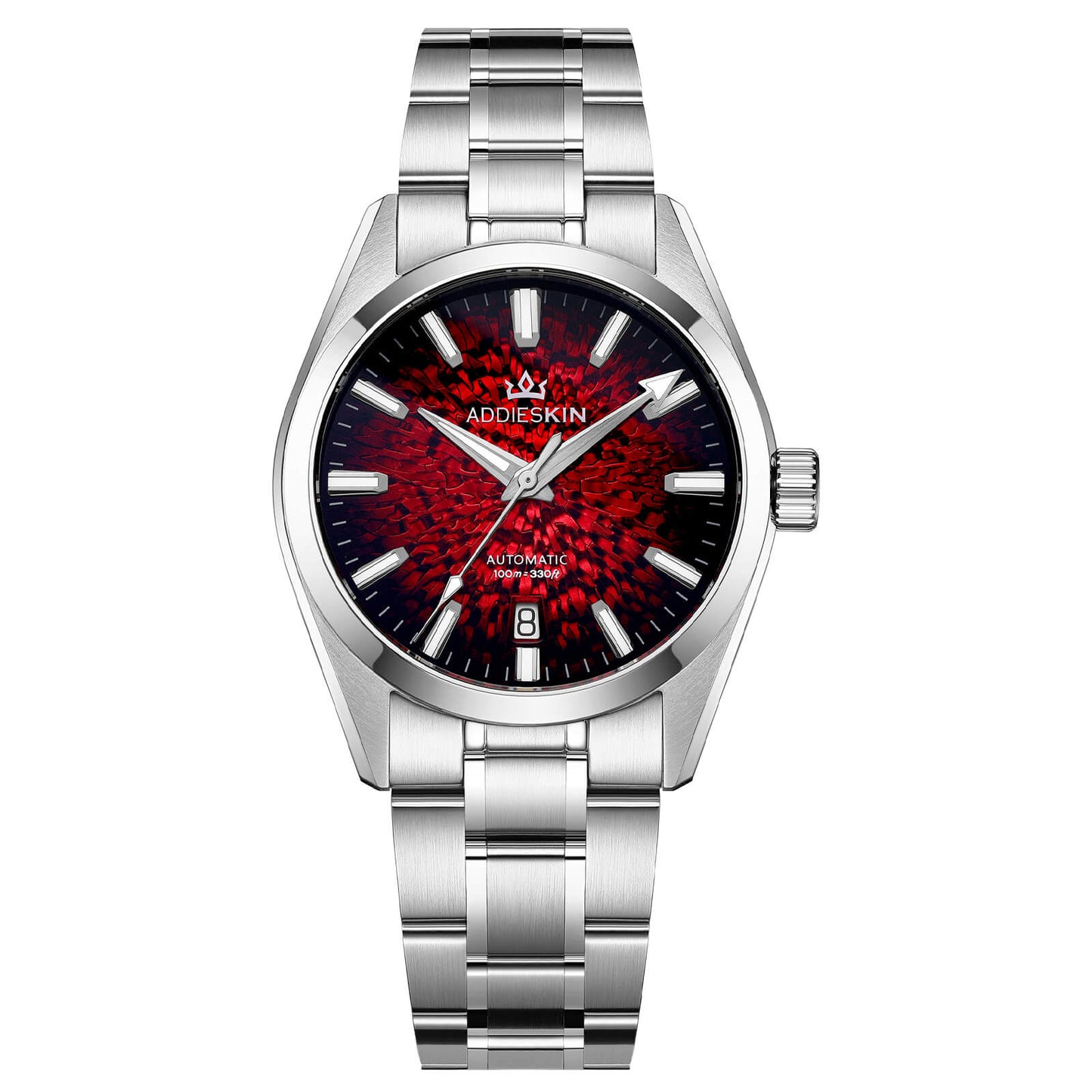 AddiesKIN Orologio da uomo K003 con quadrante effetto ghiaccio crepato, 38 mm, movimento Miyota 9015 Rosso