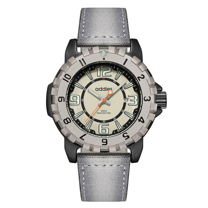 ADDIES Orologio Sportivo al Quarzo MY-057, Impermeabile Fino a 50 m Cassa nera ghiera color titanio quadrante cachi cinturino bianco