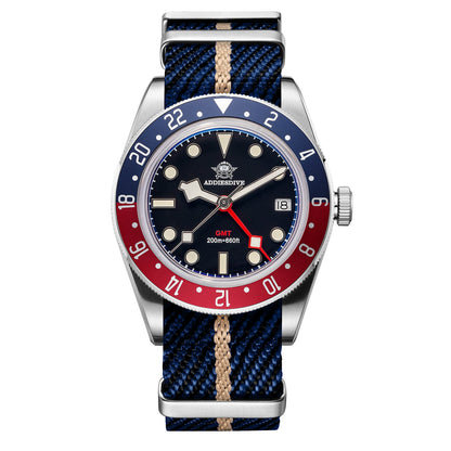 ★Saldi Anniversario★ADDIESDIVE 39mm Orologio al Quarzo BB58 GMT AD2044 Nero Cinturino in nylon