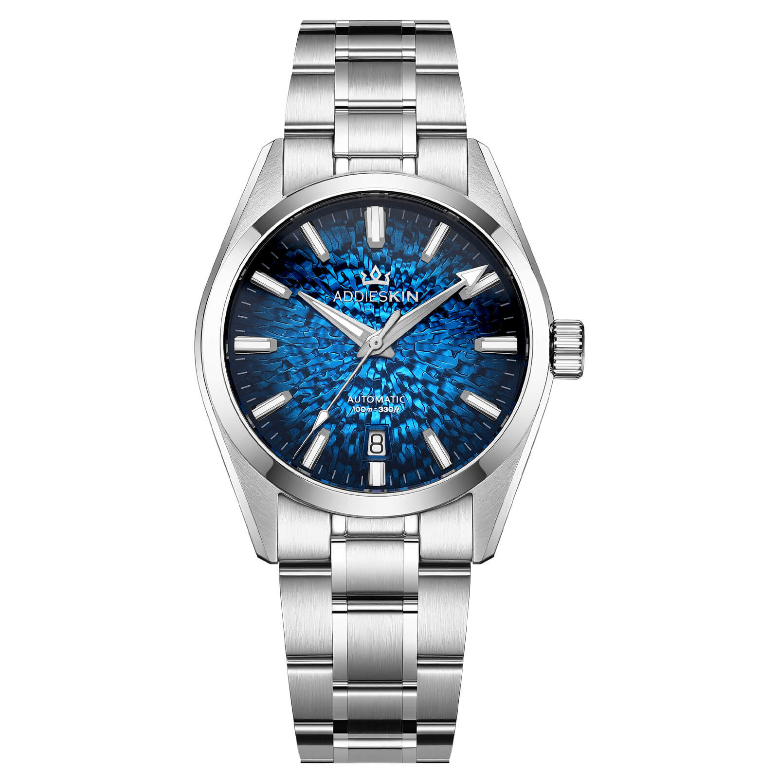 AddiesKIN Orologio da uomo K003 con quadrante effetto ghiaccio crepato, 38 mm, movimento Miyota 9015 Blu