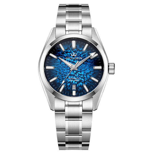 AddiesKIN Orologio da uomo K003 con quadrante effetto ghiaccio crepato, 38 mm, movimento Miyota 9015 Blu