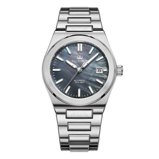 Orologio da uomo AddiesKIN K008 con quadrante in madreperla da 39 mm e movimento Miyota 9015. Mocio nero