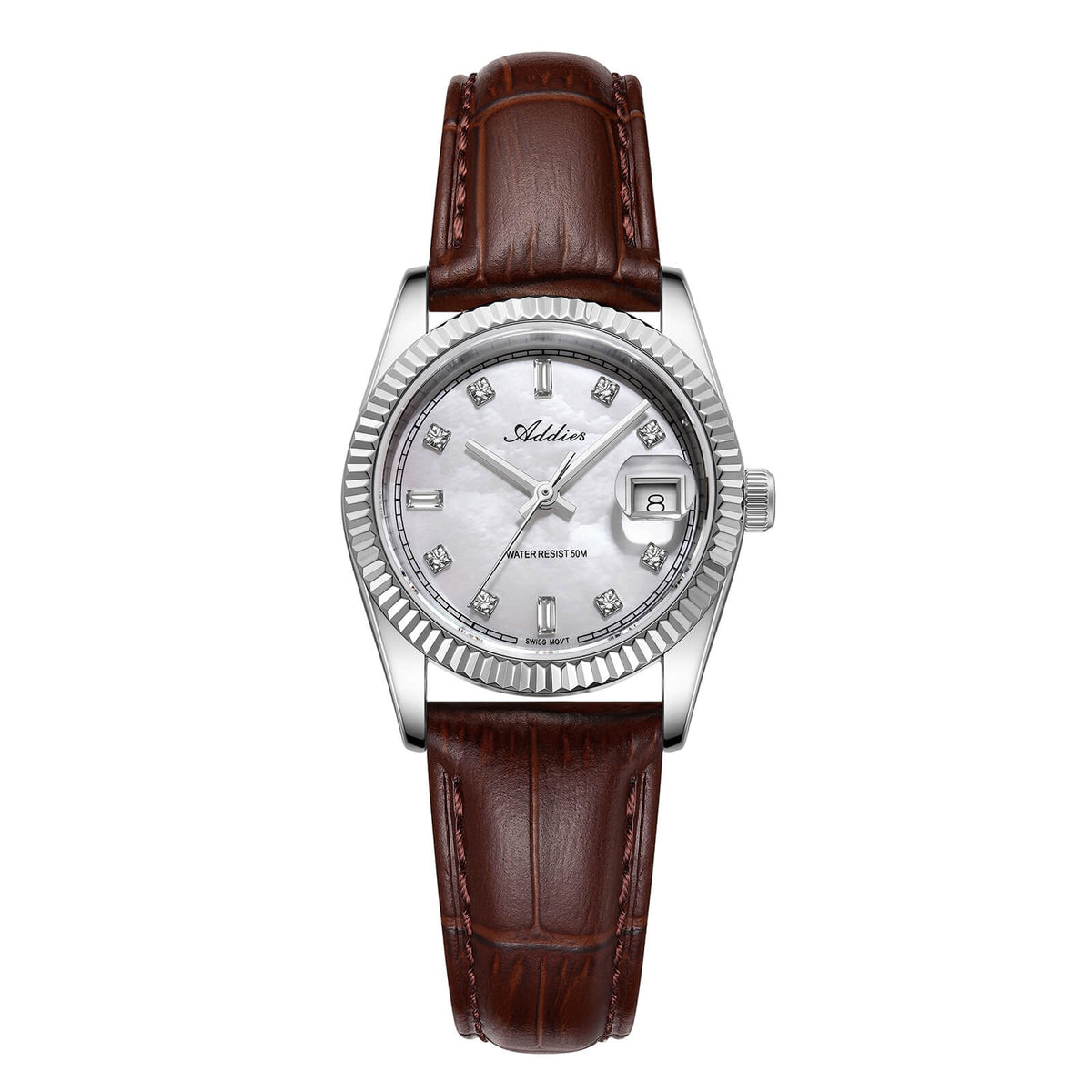 ★Nuovi Arrivi★Orologio da donna Addies da 28 mm con movimento al quarzo di lusso, modello AW25905 Argento Cinturino in pelle