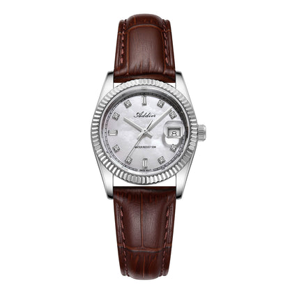 ★Nuovi Arrivi★Orologio da donna Addies da 28 mm con movimento al quarzo di lusso, modello AW25905 Argento Cinturino in pelle