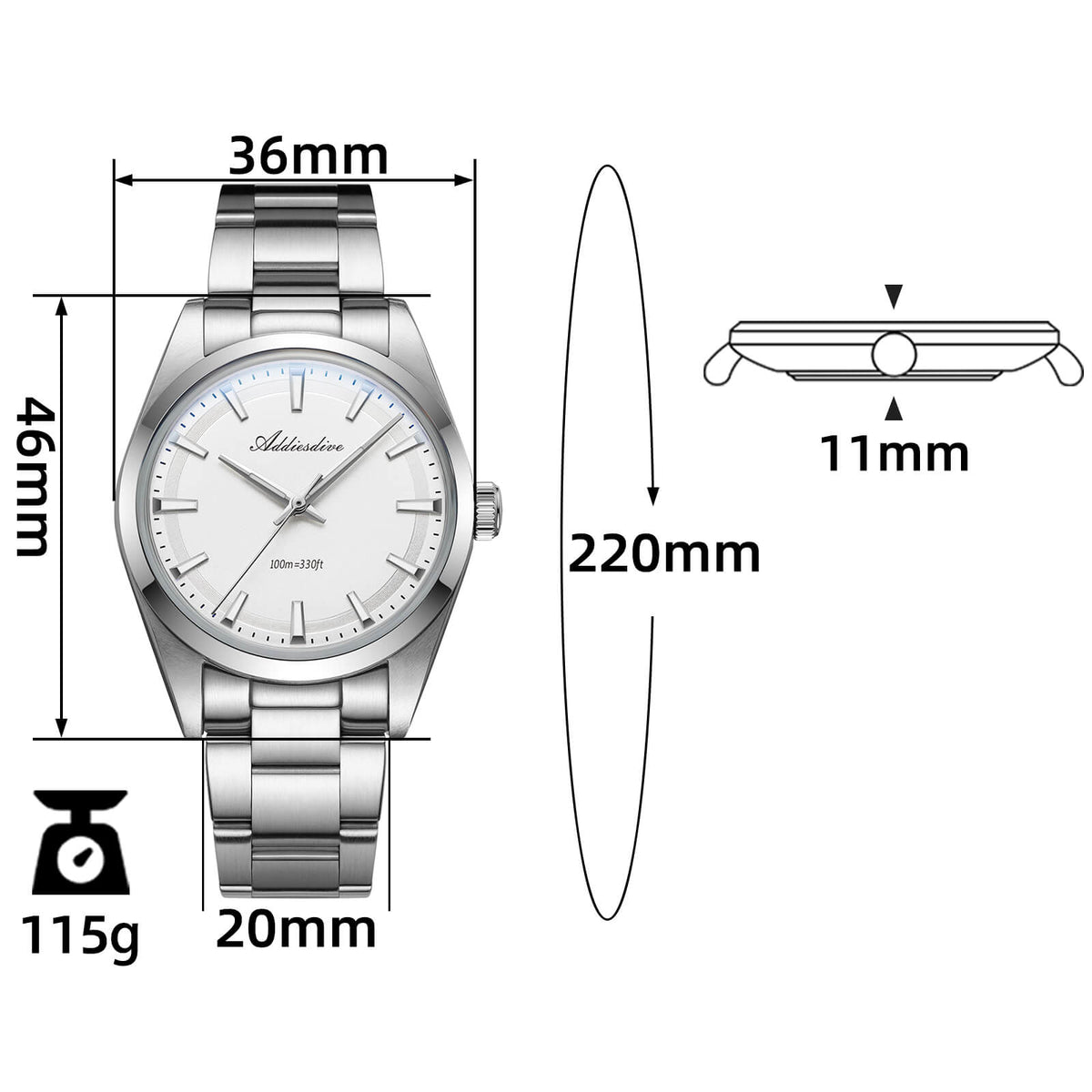 ★Saldi Anniversario★ADDIESDIVE 36mm Orologio al Quarzo di Lusso VH31 AD2066