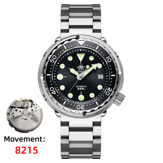 ★Magazzino italiano★ Orologio subacqueo meccanico automatico ADDIESDIVE® Tuna Series, impermeabile fino a 300 m, nero (Modello: AD2522)