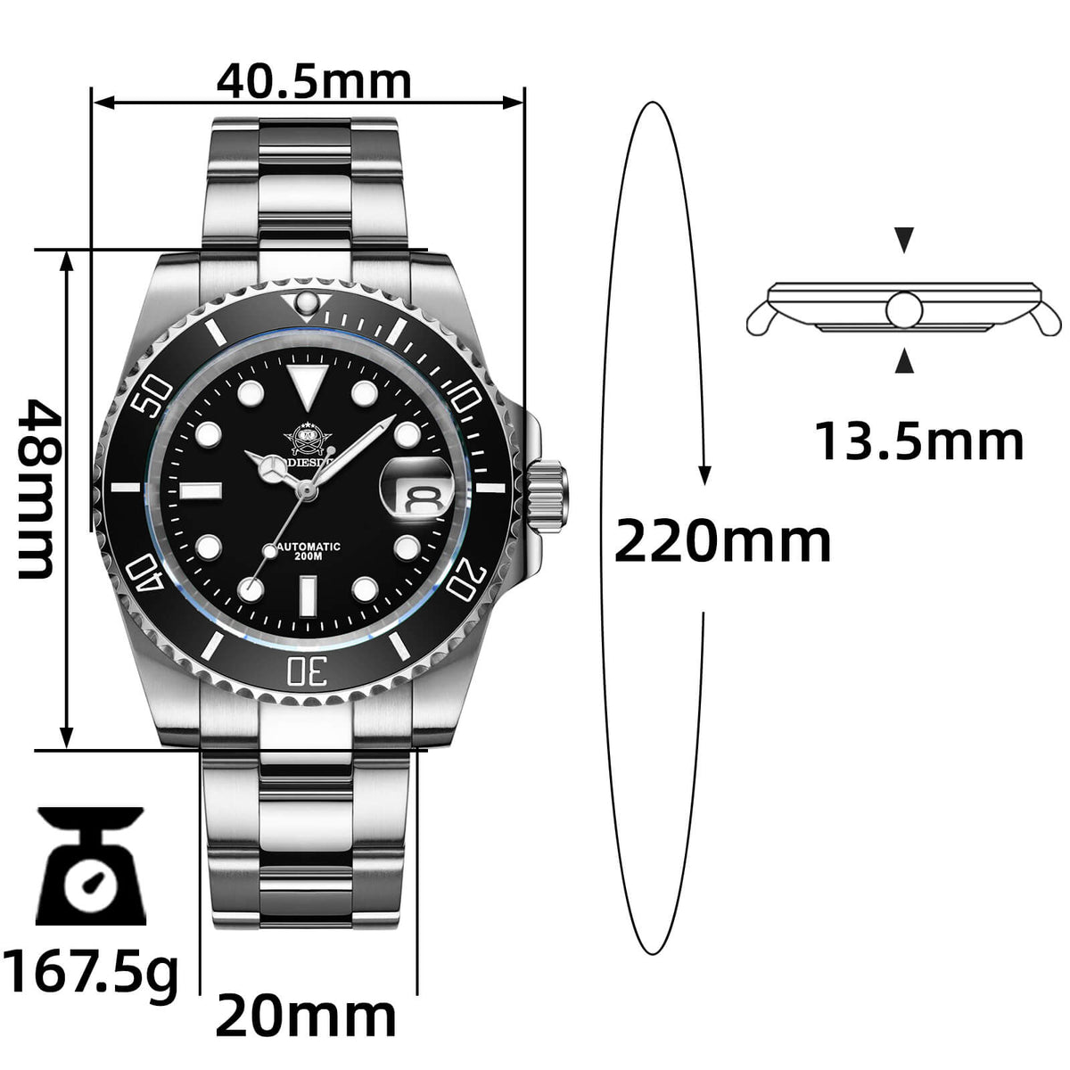Orologio automatico ADDIESDIVE Sub, movimento Miyota 8215