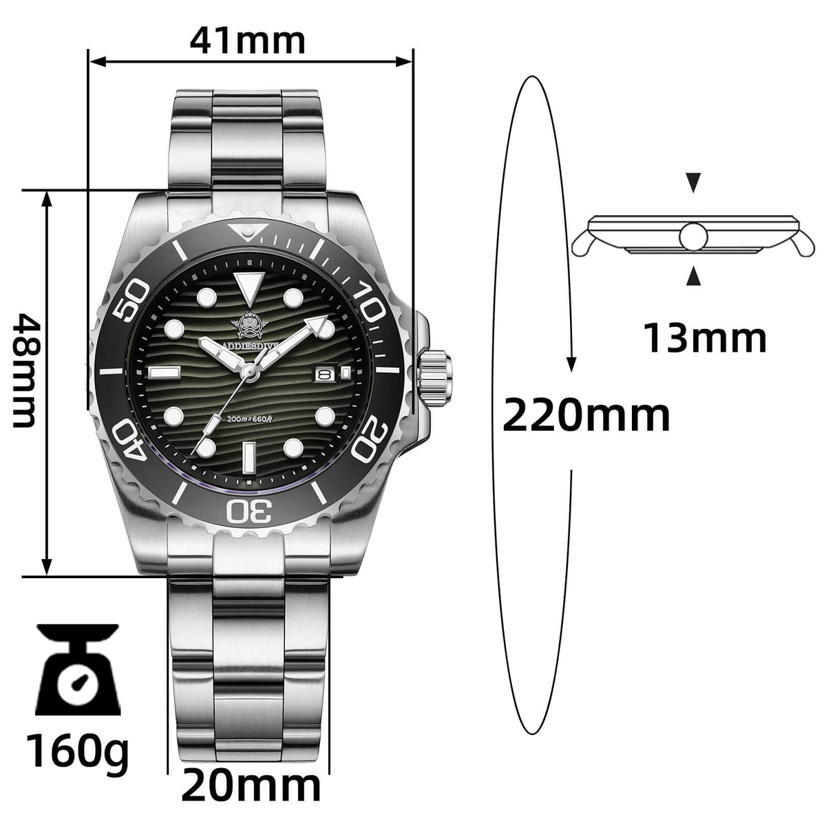 🔥SALDI D'AUTUNNO 🔥Orologio subacqueo al quarzo Addiesdive da 41 mm con quadrante a trama "deserto" AD2537