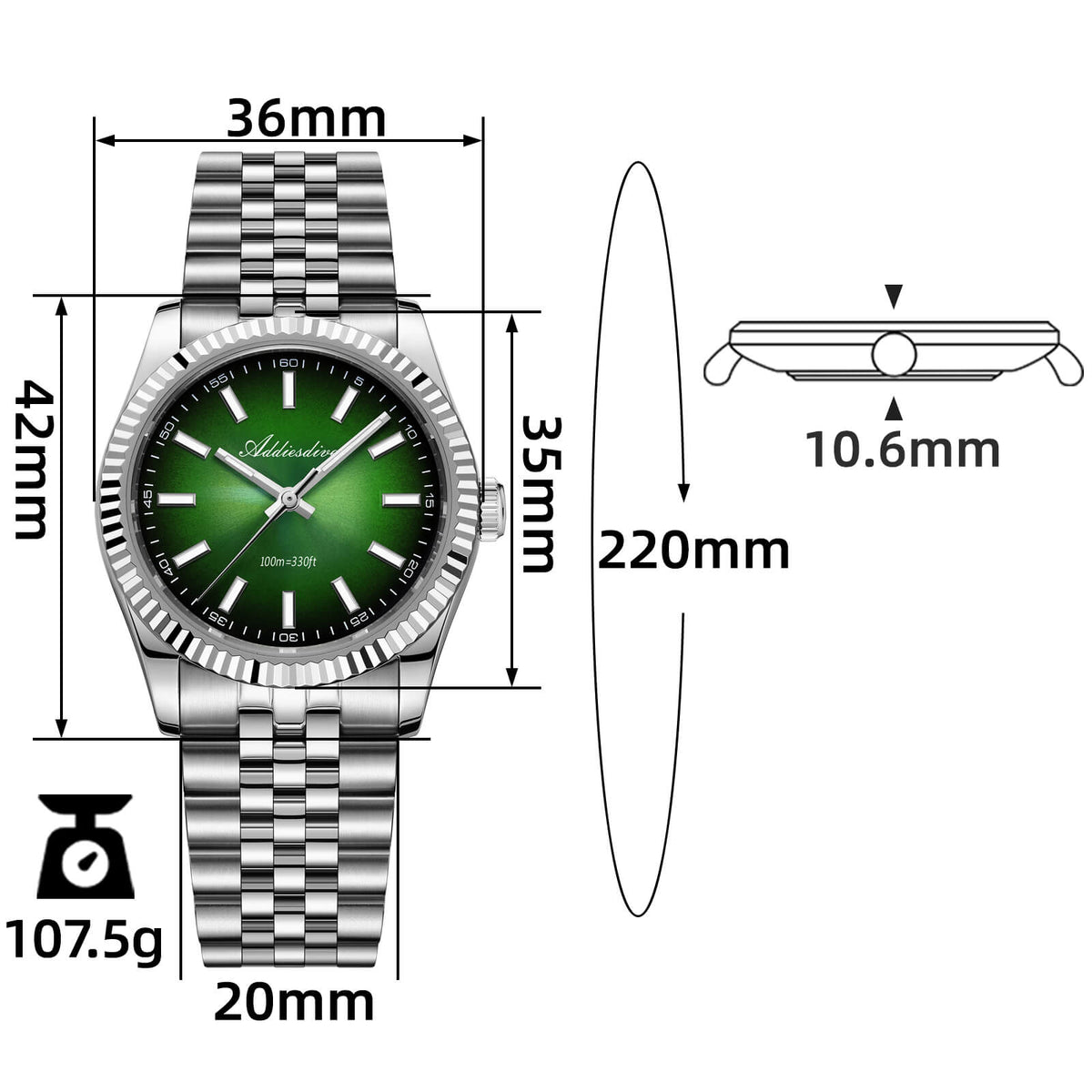 ★Saldi Anniversario★ADDIESDIVE 36mm DJ Homage Orologio da uomo AD2073