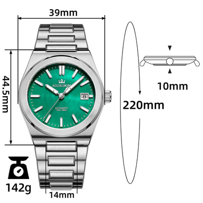 Orologio da uomo AddiesKIN K008 con quadrante in madreperla da 39 mm e movimento Miyota 9015.