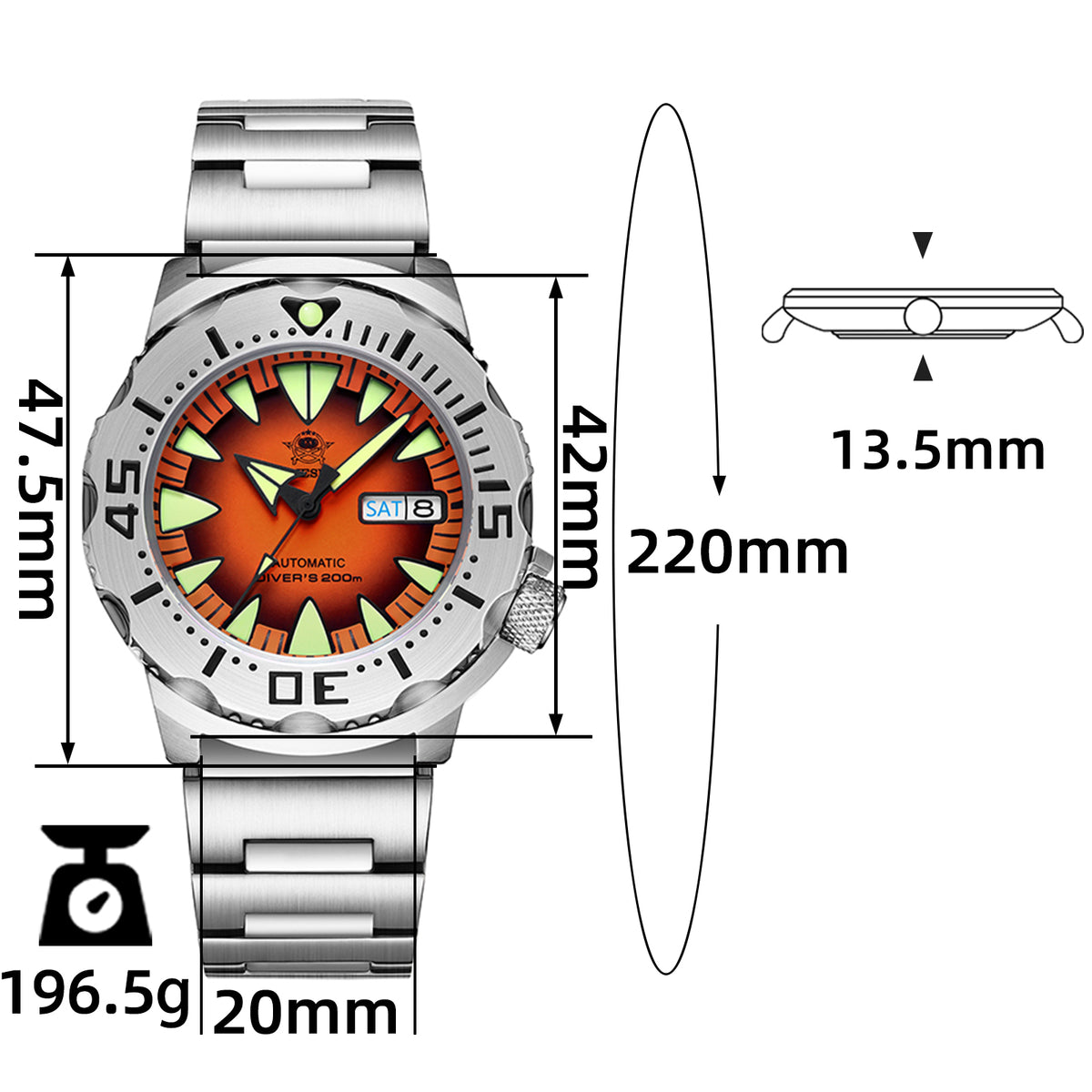 🔥SALDI D'AUTUNNO 🔥 Orologi automatici da sub ADDIESDIVE® Monster da uomo (AD2103)