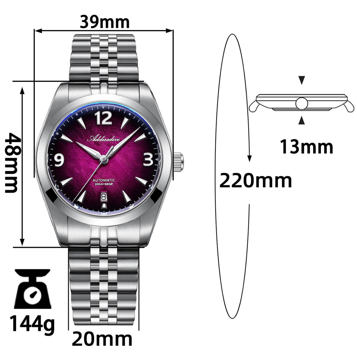 ADDIESDIVE AD2560 Orologio Automatico da Uomo 39mm – Miyota 8215, Vetro Zaffiro e Impermeabilità 200m