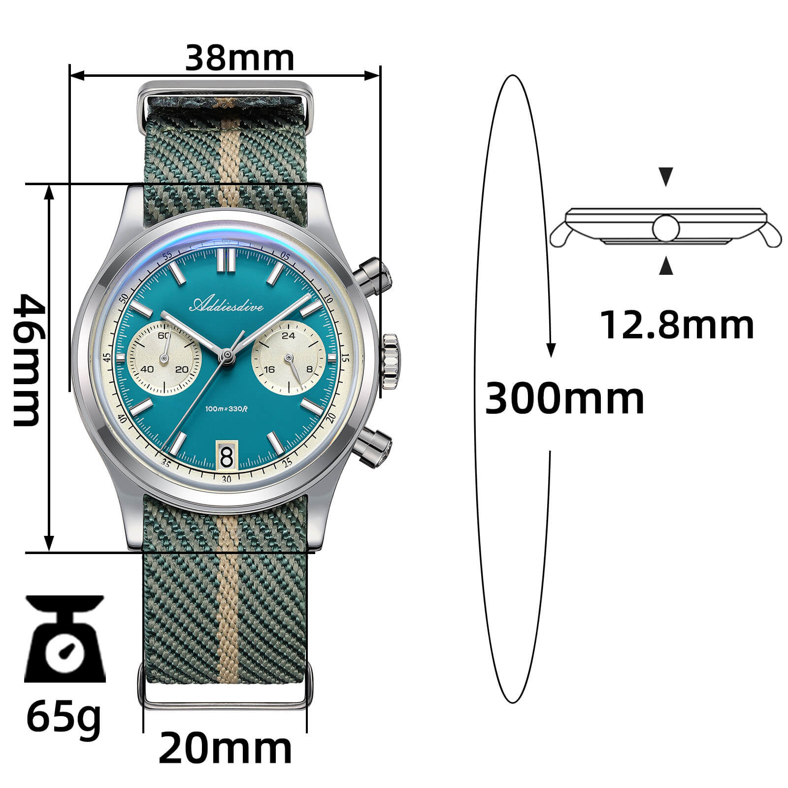 ★Saldi Anniversario★ADDIESDIVE 38mm Orologio cronografo VK64 AD2095