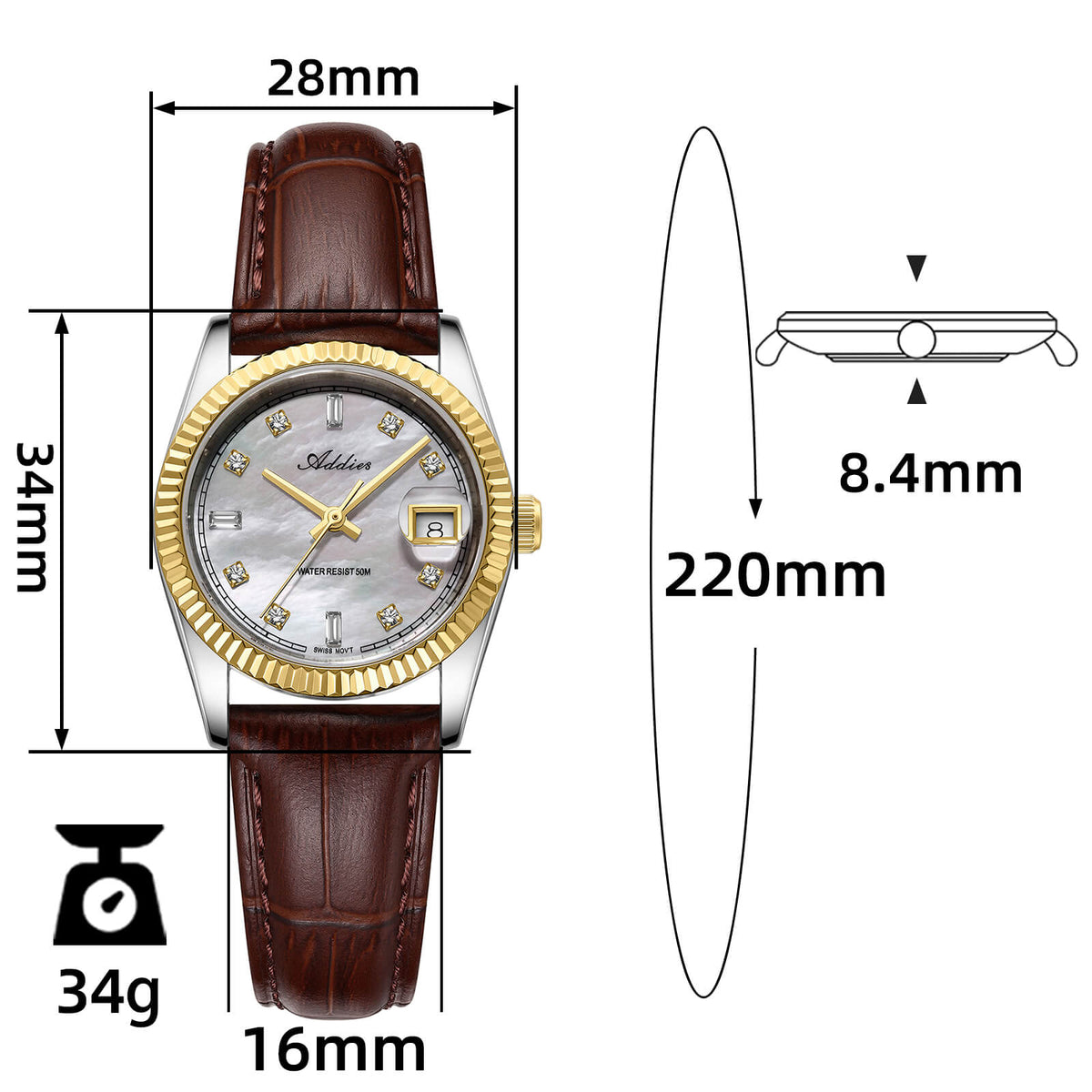 ★Nuovi Arrivi★Orologio da donna Addies da 28 mm con movimento al quarzo di lusso, modello AW25905
