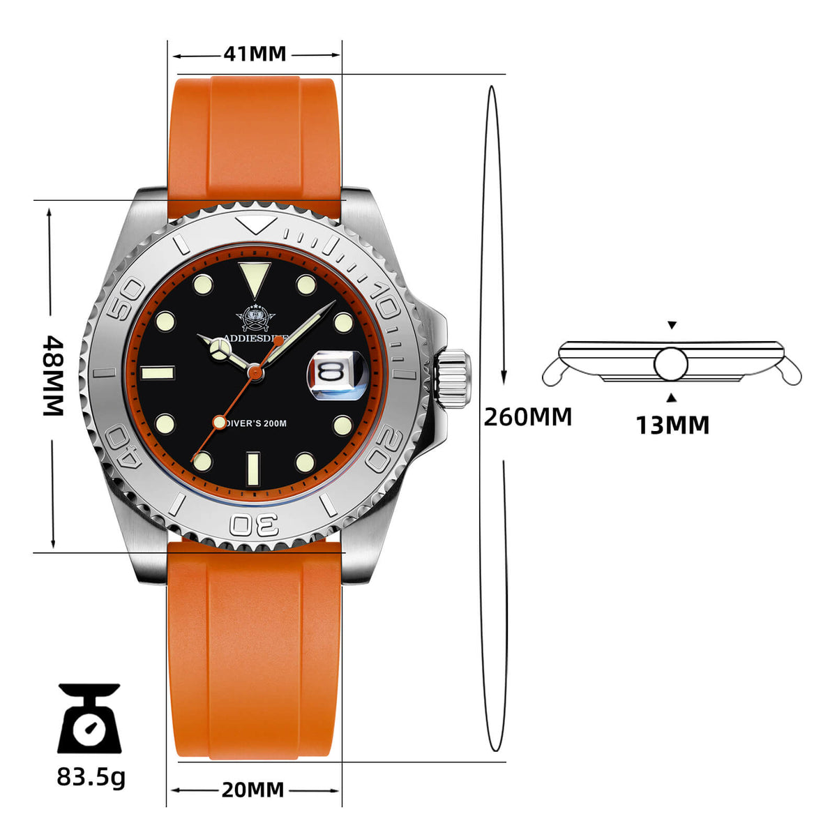 ★Saldi Anniversario★ADDIESDIVE Orologio Sportivo al Quarzo da 41 mm Impermeabile 200 m (AD2040)